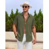 COOFANDY Men’s Cotton Linen Shirts Short Sleeve Casual Shirts Summer Button Down Shirt Linen Beach Vacation Shirt(Army Green)