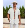 COOFANDY Men’s Cotton Linen Shirts Short Sleeve Casual Shirts Summer Button Down Shirt Linen Beach Vacation Shirt(A-white)