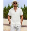 COOFANDY Men’s Cotton Linen Shirts Short Sleeve Casual Shirts Summer Button Down Shirt Linen Beach Vacation Shirt(A-white)
