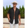 COOFANDY Men’s Cotton Linen Shirts Short Sleeve Casual Shirts Summer Button Down Shirt Linen Beach Vacation Shirt(Black)