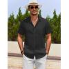 COOFANDY Men’s Cotton Linen Shirts Short Sleeve Casual Shirts Summer Button Down Shirt Linen Beach Vacation Shirt(Black)