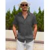 COOFANDY Men’s Cotton Linen Shirts Short Sleeve Casual Shirts Summer Button Down Shirt Linen Beach Vacation Shirt(Dark Gray)