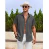 COOFANDY Men’s Cotton Linen Shirts Short Sleeve Casual Shirts Summer Button Down Shirt Linen Beach Vacation Shirt(Dark Gray)