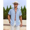 COOFANDY Men’s Cotton Linen Shirts Short Sleeve Casual Shirts Summer Button Down Shirt Linen Beach Vacation Shirt(Light Blue)