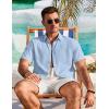 COOFANDY Men’s Cotton Linen Shirts Short Sleeve Casual Shirts Summer Button Down Shirt Linen Beach Vacation Shirt(Light Blue)