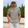 COOFANDY Men’s Cotton Linen Shirts Short Sleeve Casual Shirts Summer Button Down Shirt Linen Beach Vacation Shirt(Light Gray)