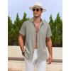 COOFANDY Men’s Cotton Linen Shirts Short Sleeve Casual Shirts Summer Button Down Shirt Linen Beach Vacation Shirt(Light Gray)