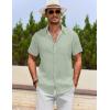 COOFANDY Men’s Cotton Linen Shirts Short Sleeve Casual Shirts Summer Button Down Shirt Linen Beach Vacation Shirt(Light Green)