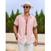 COOFANDY Men’s Cotton Linen Shirts Short Sleeve Casual Shirts Summer Button Down Shirt Linen Beach Vacation Shirt(Pink)