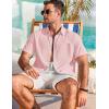 COOFANDY Men’s Cotton Linen Shirts Short Sleeve Casual Shirts Summer Button Down Shirt Linen Beach Vacation Shirt(Pink)