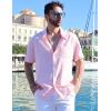 COOFANDY Men’s Cotton Linen Shirts Short Sleeve Casual Shirts Summer Button Down Shirt Linen Beach Vacation Shirt(Pink)