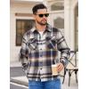 COOFANDY Men’s Flannel Jacket Fleece Shacket Plaid Shirt Jackets Warm Thick Long Sleeve Button Down Fall Outwear(Brown Line)