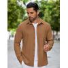 COOFANDY Mens Flannel Shirts Long Sleeve Thermal Button Down Shirt Shacket Lightweight Jacket(Brown)