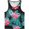 COOFANDY Men’s Floral Tank Top Sleeveless Tees All Over Print Casual Sport T-Shirts Hawaii Beach Vacation(2 Pack-black/Beige)