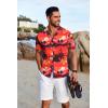 COOFANDY Men’s Hawaiian Floral Shirts Short Sleeve Button Down Shirts Tropical Summer Beach Shirts(Island Sunset-orange Red)