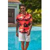 COOFANDY Men’s Hawaiian Floral Shirts Short Sleeve Button Down Shirts Tropical Summer Beach Shirts(Island Sunset-orange Red)