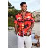COOFANDY Men’s Hawaiian Floral Shirts Short Sleeve Button Down Shirts Tropical Summer Beach Shirts(Island Sunset-orange Red)