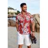 COOFANDY Men’s Hawaiian Floral Shirts Short Sleeve Button Down Shirts Tropical Summer Beach Shirts(Leaves-red)