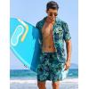 COOFANDY Men’s Hawaiian Matching Shirt and Shorts Set Summer Beach 2 Piece Outfits Short Sleeve Cuban Shirts and Shorts(Leaves-blue)