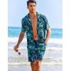 COOFANDY Men’s Hawaiian Matching Shirt and Shorts Set Summer Beach 2 Piece Outfits Short Sleeve Cuban Shirts and Shorts(Leaves-blue)