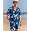 COOFANDY Men’s Hawaiian Matching Shirt and Shorts Set Summer Beach 2 Piece Outfits Short Sleeve Cuban Shirts and Shorts(Plants-twilight Blue)