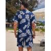 COOFANDY Men’s Hawaiian Matching Shirt and Shorts Set Summer Beach 2 Piece Outfits Short Sleeve Cuban Shirts and Shorts(Plants-twilight Blue)