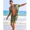 COOFANDY Men’s Hawaiian Matching Shirt and Shorts Set Summer Beach 2 Piece Outfits Short Sleeve Cuban Shirts and Shorts(Rainforest-yellow)