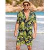 COOFANDY Men’s Hawaiian Matching Shirt and Shorts Set Summer Beach 2 Piece Outfits Short Sleeve Cuban Shirts and Shorts(Rainforest-yellow)
