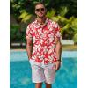 COOFANDY Mens Hawaiian Shirt Short Sleeve Button Down Shirt Tropical Summer Beach Shirt(Flower-leaf Red)