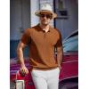 COOFANDY Men’s Knit Polo Shirts Short Sleeve Ribbed Knitted Shirt Summer Lightweight Casual Golf Shirts(Brown)