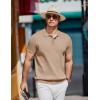 COOFANDY Men’s Knit Polo Shirts Short Sleeve Ribbed Knitted Shirt Summer Lightweight Casual Golf Shirts(Khaki)
