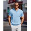COOFANDY Men’s Knit Polo Shirts Short Sleeve Ribbed Knitted Shirt Summer Lightweight Casual Golf Shirts(Light Blue)