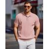 COOFANDY Men’s Knit Polo Shirts Short Sleeve Ribbed Knitted Shirt Summer Lightweight Casual Golf Shirts(Pink)