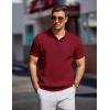 COOFANDY Men’s Knit Polo Shirts Short Sleeve Ribbed Knitted Shirt Summer Lightweight Casual Golf Shirts(Wine Red)