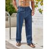 COOFANDY Men’s Linen Pants Casual Beach Summer Pant Elastic Waist Drawstring Lightweight Trousers(Blue)