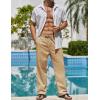 COOFANDY Men’s Linen Pants Casual Beach Summer Pant Elastic Waist Drawstring Lightweight Trousers(Dark Khaki)