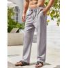 COOFANDY Men’s Linen Pants Casual Beach Summer Pant Elastic Waist Drawstring Lightweight Trousers(Light Grey)