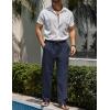 COOFANDY Men’s Linen Pants Casual Beach Summer Pant Elastic Waist Drawstring Lightweight Trousers(Navy Blue)