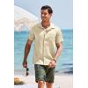 COOFANDY Men’s Short Sleeve Casual Button Down Shirts Textured Summer Beach Shirt with Pocket(Beige)