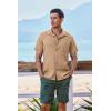 COOFANDY Men’s Short Sleeve Casual Button Down Shirts Textured Summer Beach Shirt with Pocket(Khaki)