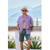 COOFANDY Men’s Short Sleeve Casual Button Down Shirts Textured Summer Beach Shirt with Pocket(Light Purple)