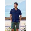 COOFANDY Men’s Short Sleeve Casual Button Down Shirts Textured Summer Beach Shirt with Pocket(Navy Blue)