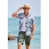 COOFANDY Men’s Short Sleeve Casual Button Down Shirts Textured Summer Beach Shirt with Pocket(White-blue Leaves)