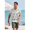 COOFANDY Men’s Short Sleeve Casual Button Down Shirts Textured Summer Beach Shirt with Pocket(White-green Leaves)
