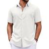 COOFANDY Button Down Shirt for Men Short Sleeve Casual Shirt Summer Beach Vacation Shirt with Pocket(A-white)
