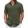 COOFANDY Button Down Shirt for Men Short Sleeve Casual Shirt Summer Beach Vacation Shirt with Pocket(Dark Army Green)