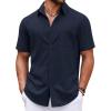 COOFANDY Button Down Shirt for Men Short Sleeve Casual Shirt Summer Beach Vacation Shirt with Pocket(Dark Blue)