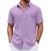 COOFANDY Button Down Shirt for Men Short Sleeve Casual Shirt Summer Beach Vacation Shirt with Pocket(Lavender)