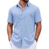 COOFANDY Button Down Shirt for Men Short Sleeve Casual Shirt Summer Beach Vacation Shirt with Pocket(Light Blue)