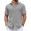 COOFANDY Button Down Shirt for Men Short Sleeve Casual Shirt Summer Beach Vacation Shirt with Pocket(Light Grey)
